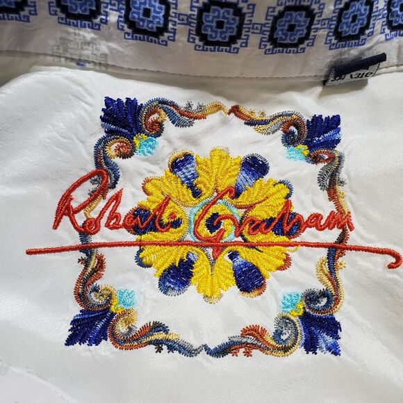 Robert Graham Embroidered Shirt Size 3XL Aztec Trim Striped Button Down Mens - Picture 12 of 14